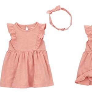 Carter's Baby 2-Piece Summer Pink Bodysuit Dress & Headwrap Set